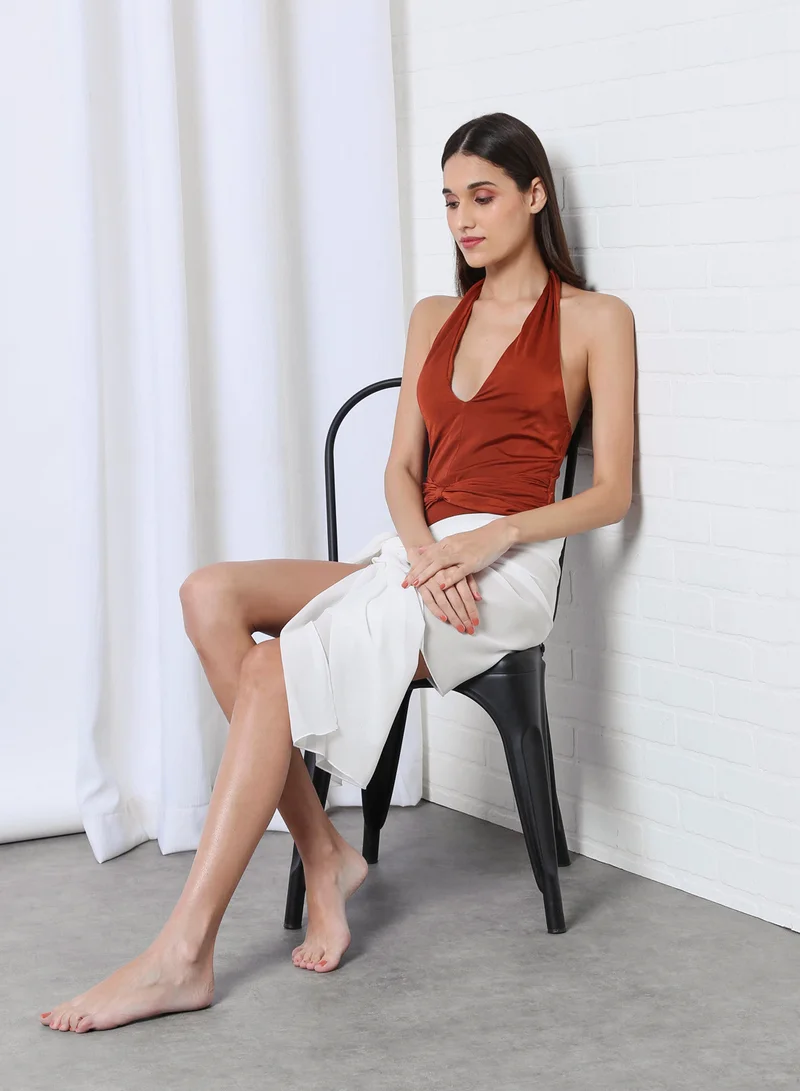 trendyol Gathered Front Swimsuit Brown