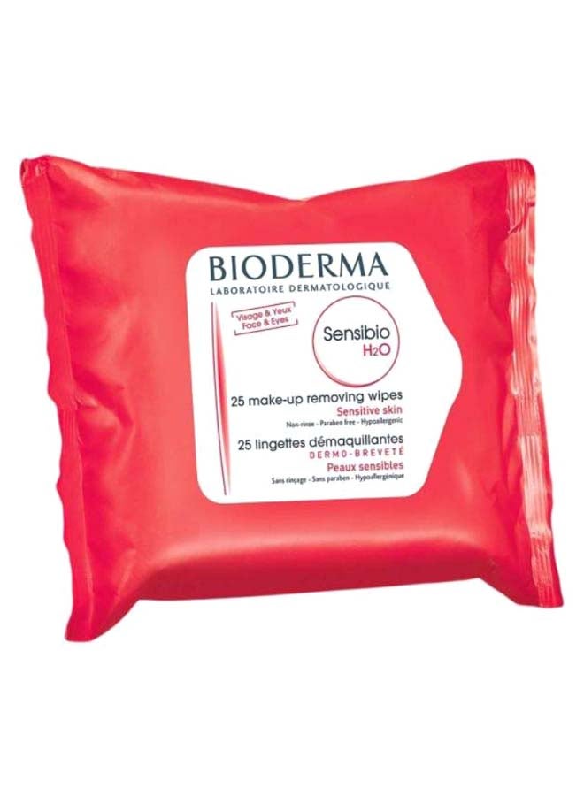 بيوديرما عبوة مناديل سنسيبيو H2O مبللة قابلة للتحلل البيولوجي لإزالة المكياج وتنظيف البشرة وتنعيمها، مكوّنة من 25 قطعة - Image 1