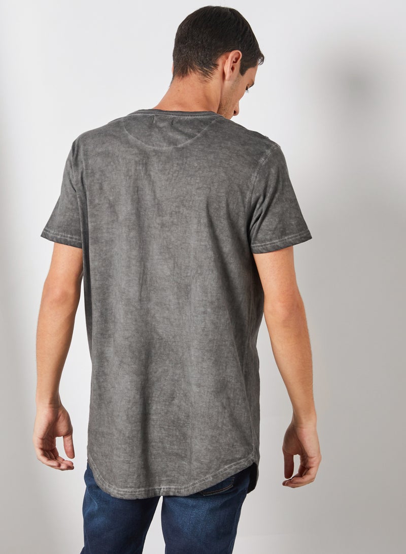 BRAVE SOUL Busted Lace Up Shoulder T-Shirt Grey Acid Wash  - Image 4