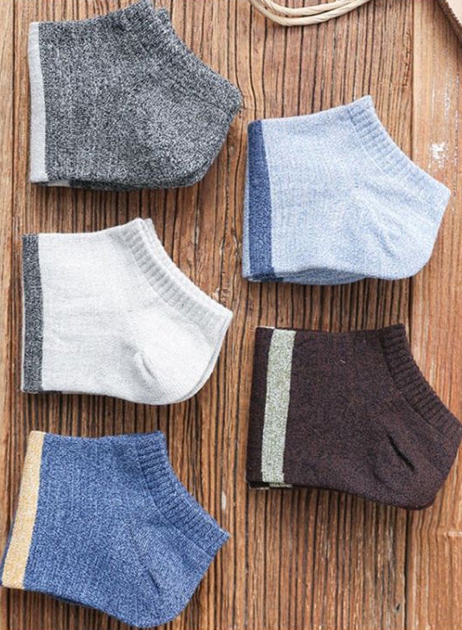 UNIVERSAL 5 Pairs Of Striped Ankle Length Socks White/Blue/Black - Image 4