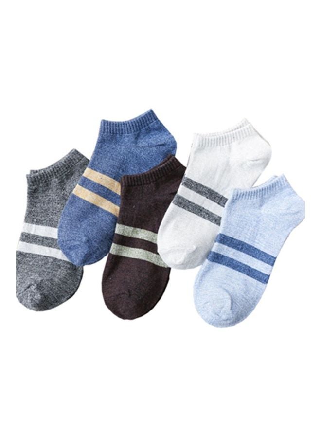 UNIVERSAL 5 Pairs Of Striped Ankle Length Socks White/Blue/Black - Image 1