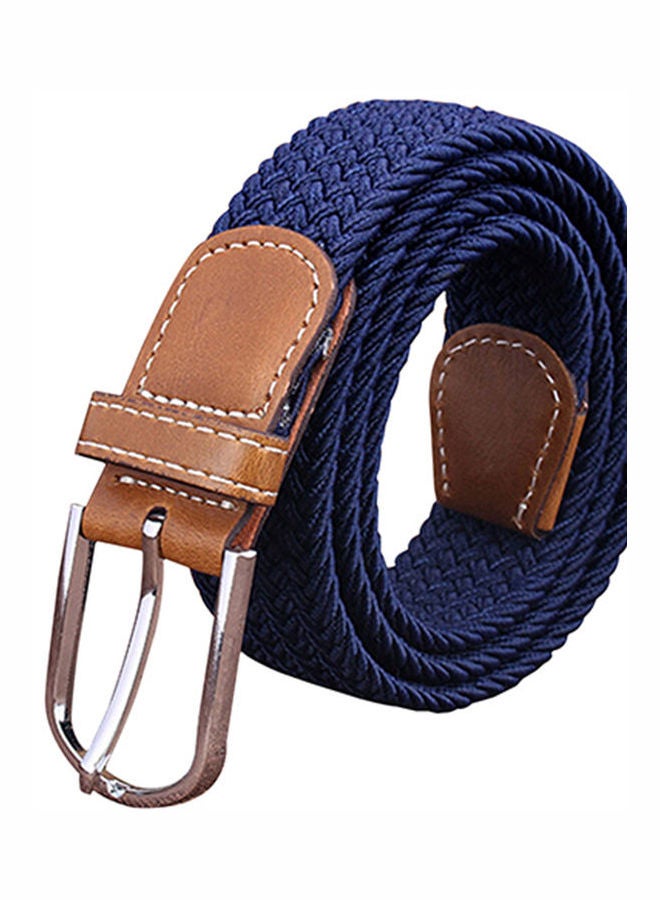 حزام خصر مطاطي منسوج من قماش الكانفاس، بتصميم سادة مزود بإبزيم معدني للنساء أزرق كحلي - Image 1