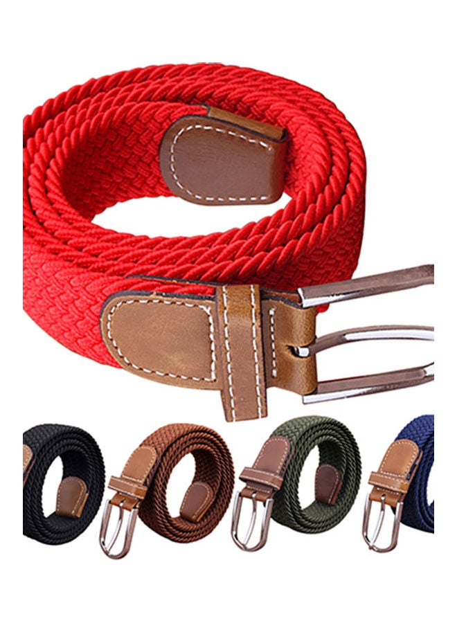 حزام خصر مطاطي منسوج من قماش الكانفاس، بتصميم سادة مزود بإبزيم معدني للنساء أزرق كحلي - Image 5