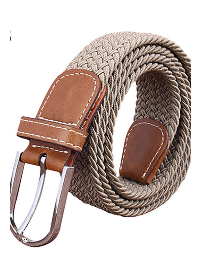 حزام خصر مطاطي منسوج من قماش الكانفاس، بتصميم سادة مزود بإبزيم معدني للنساء كاكي - Image 1