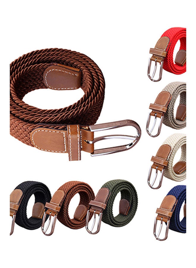 حزام خصر مطاطي منسوج من قماش الكانفاس، بتصميم سادة مزود بإبزيم معدني للنساء كاكي - Image 4