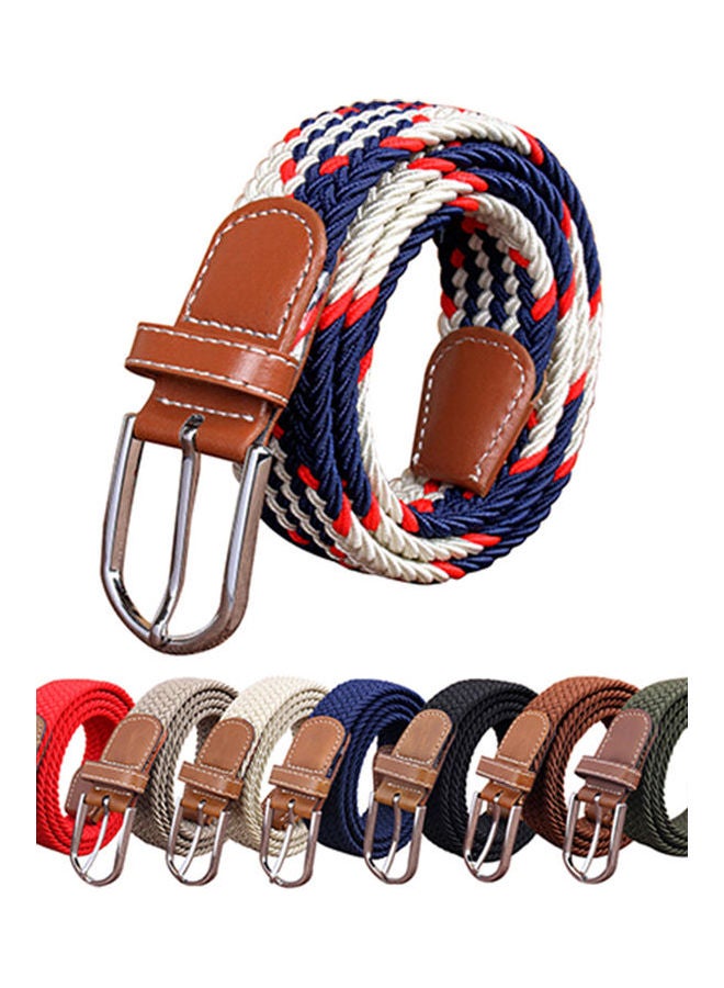 حزام خصر مطاطي منسوج من قماش الكانفاس، بتصميم سادة مزود بإبزيم معدني للنساء بيج - Image 2