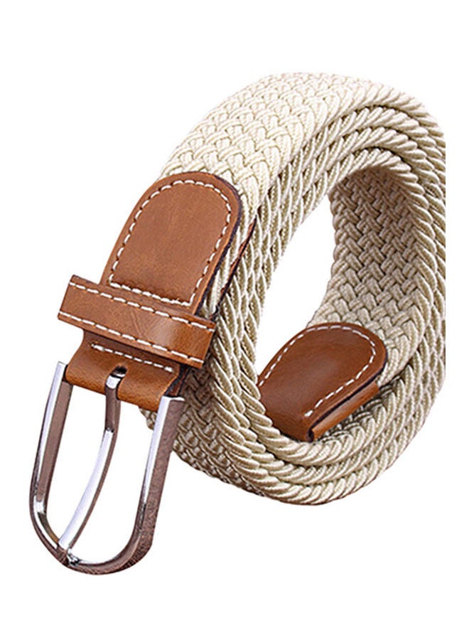 حزام خصر مطاطي منسوج من قماش الكانفاس، بتصميم سادة مزود بإبزيم معدني للنساء بيج - Image 1