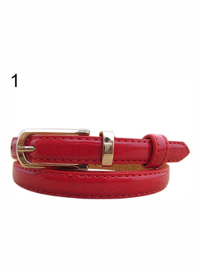 Women Thin Faux Leather Belt Cummerbund Candy Tone Buckle Casual Waistband Strap Red - Image 1