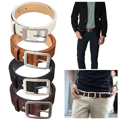 Men's Stylish Casual Waistband PU Leather Pin Buckle Waist Strap Business Belt Brown - Image 2