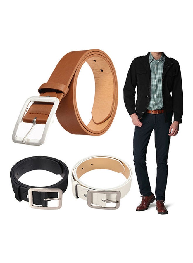 Men's Stylish Casual Waistband PU Leather Pin Buckle Waist Strap Business Belt Brown - Image 3
