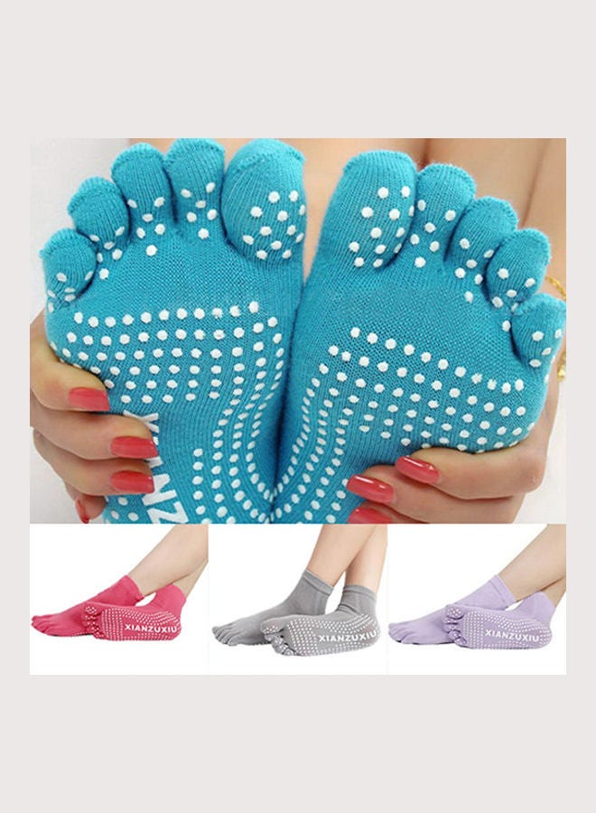 Women 5 Toes Yoga Gym Dance Sport Exercise Non Slip Massage Fitness Warm Socks Blue  - Image 3