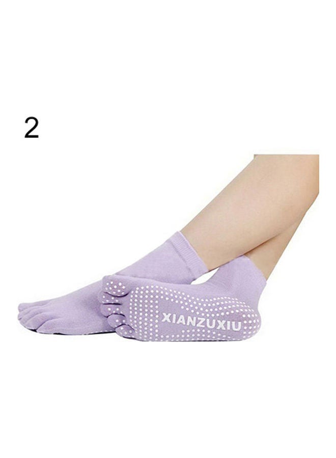 Women 5 Toes Yoga Gym Dance Sport Exercise Non Slip Massage Fitness Warm Socks Light Purple - Image 1