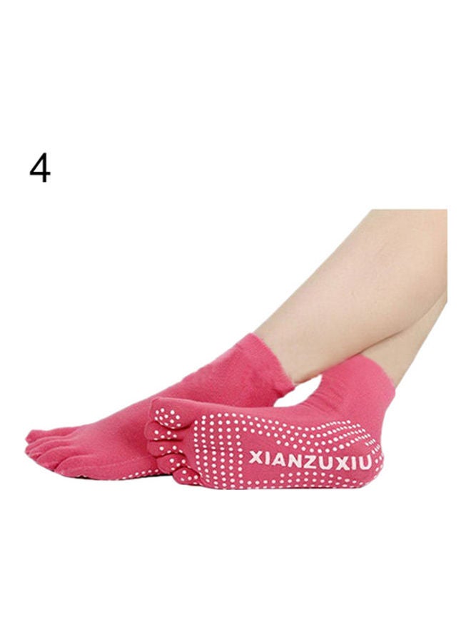 Women 5 Toes Yoga Gym Dance Sport Exercise Non Slip Massage Fitness Warm Socks Red - Image 1