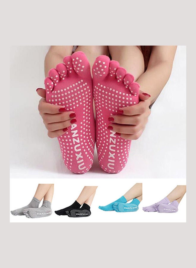 Women 5 Toes Yoga Gym Dance Sport Exercise Non Slip Massage Fitness Warm Socks Red - Image 2