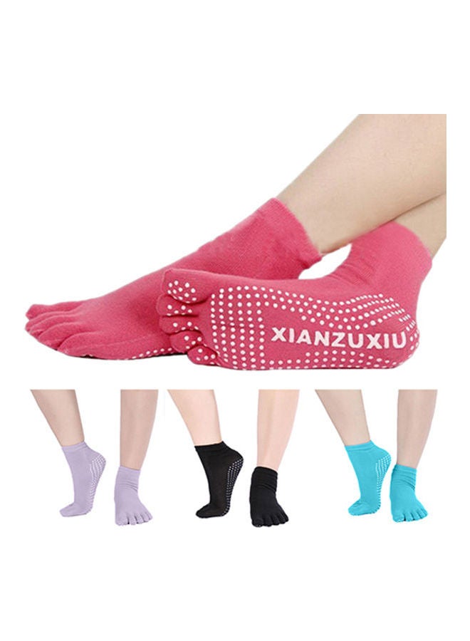 Women 5 Toes Yoga Gym Dance Sport Exercise Non Slip Massage Fitness Warm Socks Red - Image 4