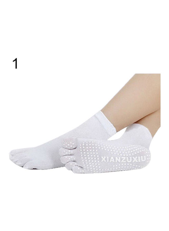 Women 5 Toes Yoga Gym Dance Sport Exercise Non Slip Massage Fitness Warm Socks White - Image 1