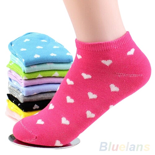 5 Pairs Women Girls Cute Heart Ankle High Low Cut Casual Sport Cotton Socks Multi-Color - Image 2