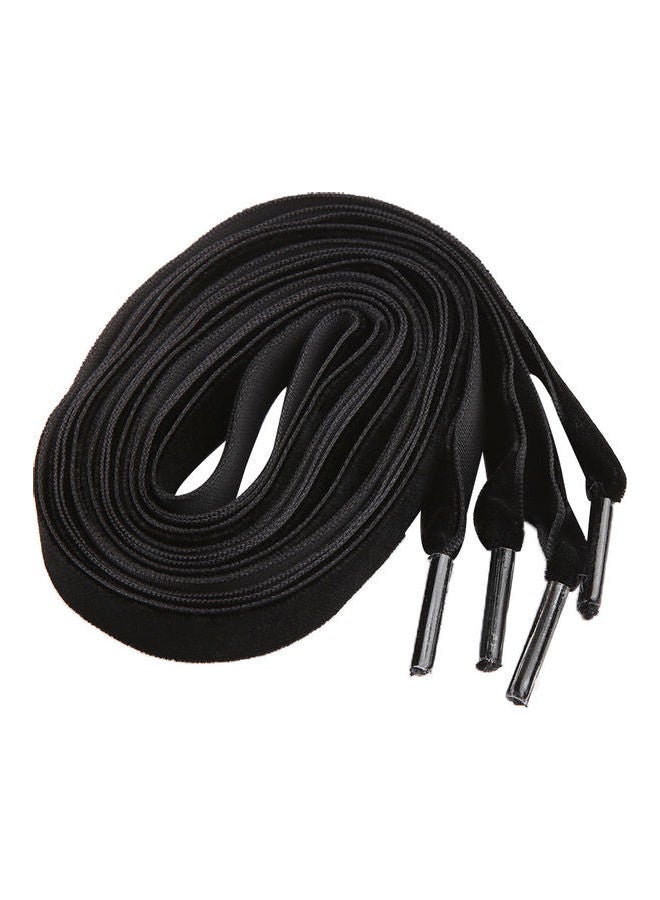 Women Flat Velvet Ribbon Shoelaces Hiking Walking Dance Leather Shoes Laces Black  - Image 1