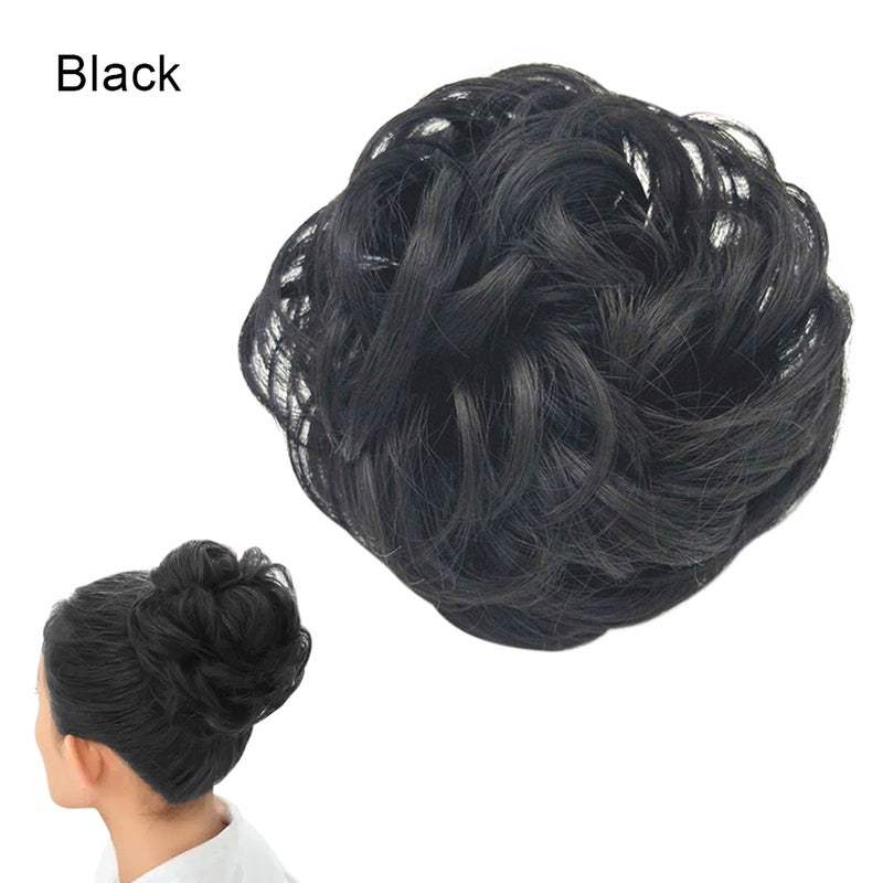 Messy Bun Hair Piece Extension With Elastic Rubber Band For Women Black 13 X 2.5 X 13cm - Image 1