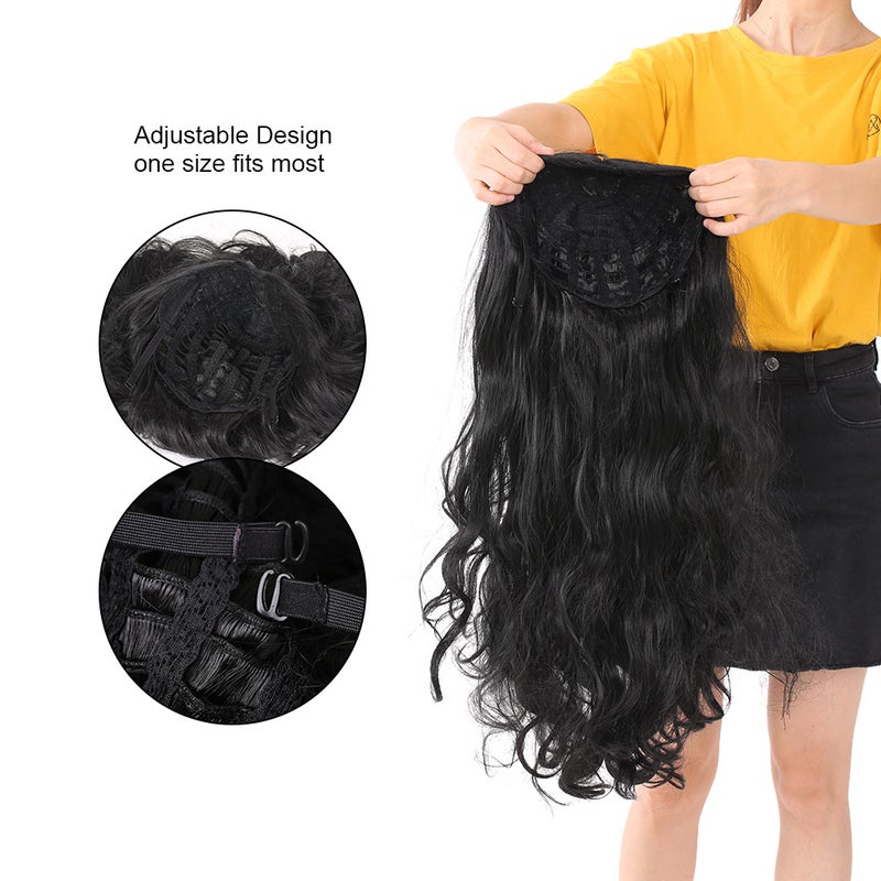 28 Inch Heat Resistant Synthetic Fiber Wig With Wig Cap Black 28 X 5 X 18cm - Image 3