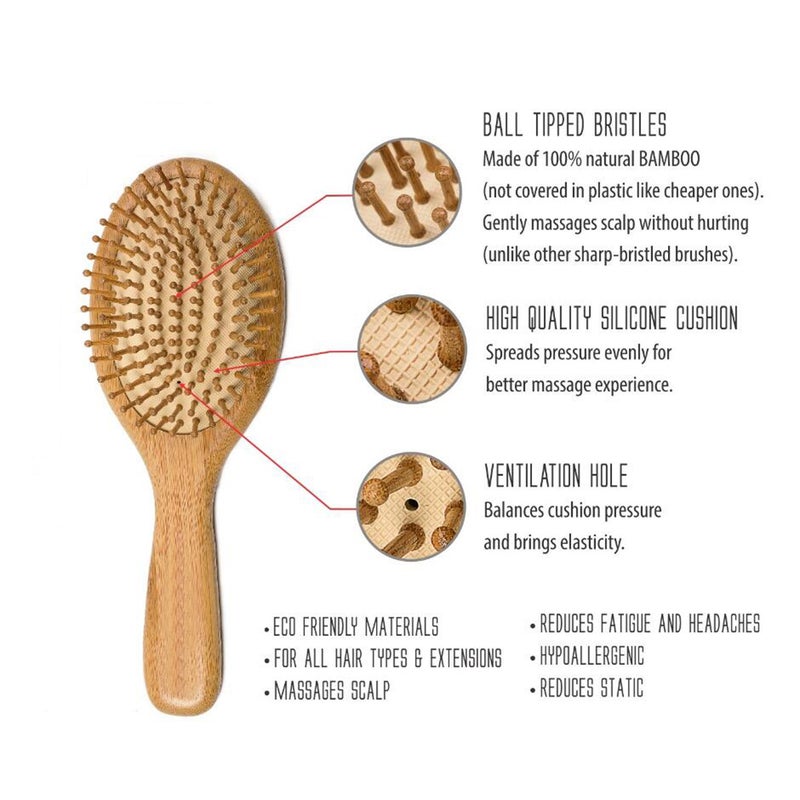Air Cushion Comb with Bamboo Hair Brush Yellow 23.5 X 3.5 X 8.5cm - Image 5