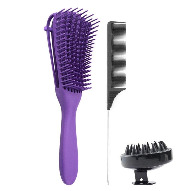 3 Piece Detangling Brush Comb And Dry and Wet Hair Scalp Massager Set Purple 30 X 4 X 20cm - Image 1