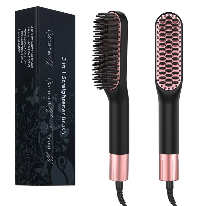 3 in 1 Hair Straightening Brush And Comb Set Dark Rose 26 X 4.8 X 8cm - Image 1