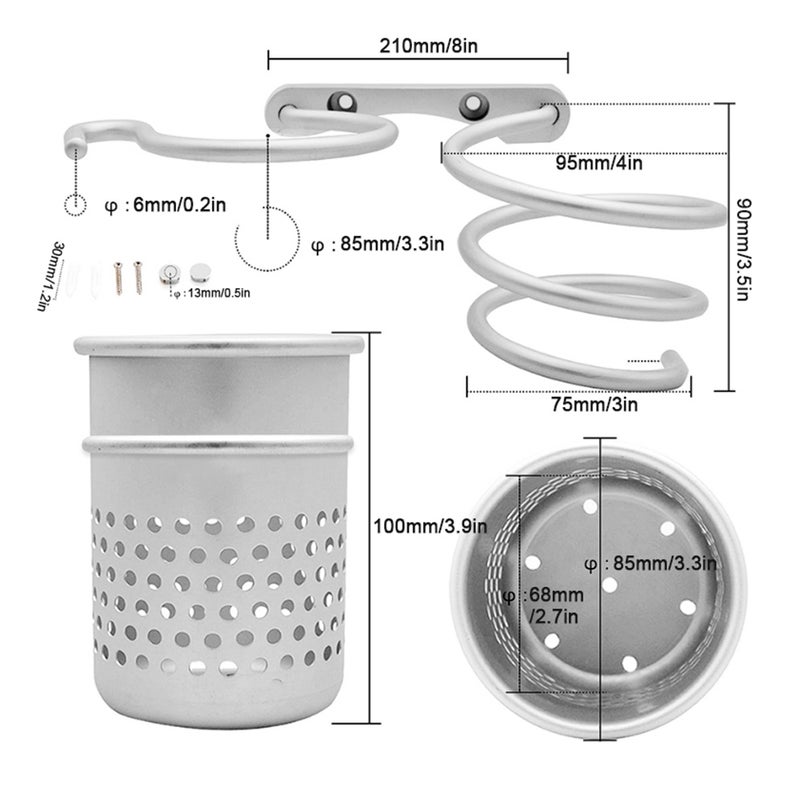 Wall Mounted Hair Dryer And Comb Holder Rack Stand Silver 24 x 9.5 x 12.5cm - Image 3