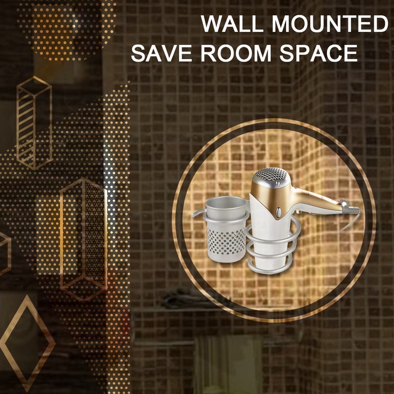 Wall Mounted Hair Dryer And Comb Holder Rack Stand Silver 24 x 9.5 x 12.5cm - Image 4