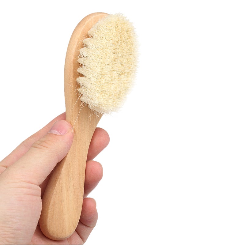 طقم أمشاط شعر للأطفال حديثي الولادة بمقبض خشبي بيج 15 x 4 x 5سم - Image 5