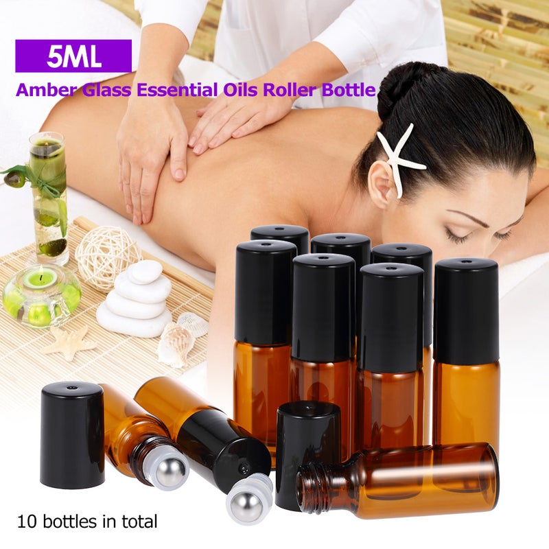 10 Piece Amber Glass Stainless Steel Roller Ball Essential Oil Jar Multicolor 16 x 4 x 14cm - Image 2
