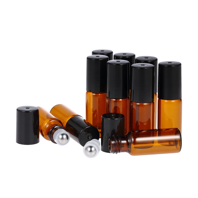 10 Piece Amber Glass Stainless Steel Roller Ball Essential Oil Jar Multicolor 16 x 4 x 14cm - Image 1