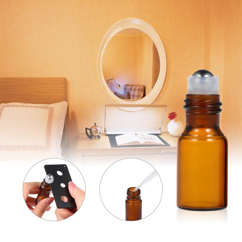 10 زجاجات ببكرة دوارة من الستانلس ستيل للزيت العطري برائحة العنبر متعدد الألوان 15 x 4 x 11سم - Image 5