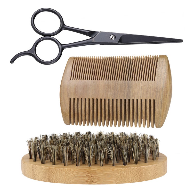 طقم لفرشاة حلاقة للرجال بشعيرات من شعر الخنزير ومشط للحية ومقص من الستانلس ستيل متعدد الألوان 20 x 4 x 15.5سم - Image 4