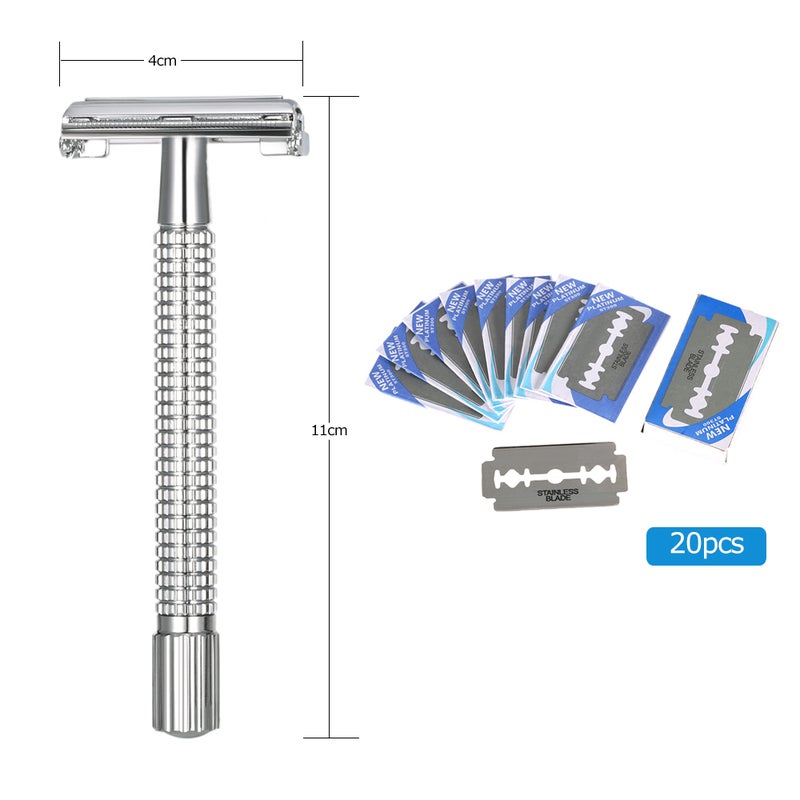 Generic Stainless Steel Double Edge Safety Razor With 20 Piece Blades Silver 15 x 5 x 6cm - Image 2