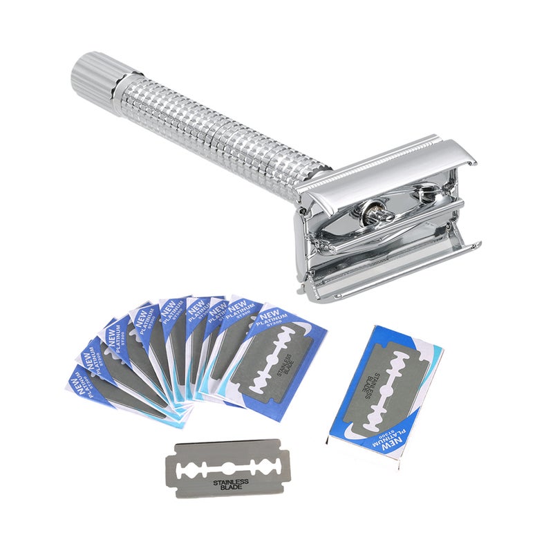Generic Stainless Steel Double Edge Safety Razor With 20 Piece Blades Silver 15 x 5 x 6cm - Image 4