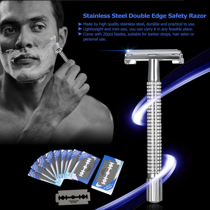 Generic Stainless Steel Double Edge Safety Razor With 20 Piece Blades Silver 15 x 5 x 6cm - Image 5