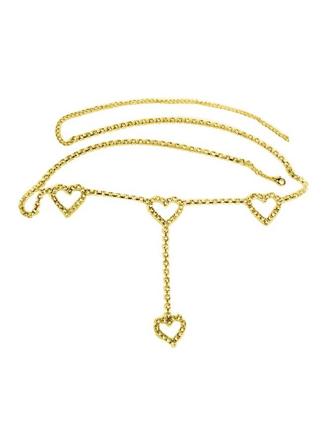 Generic - Rhinestone Heart Pendant Belly Chain Gold - Image 1