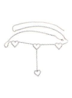 Rhinestone Heart Pendant Belly Chain Silver
