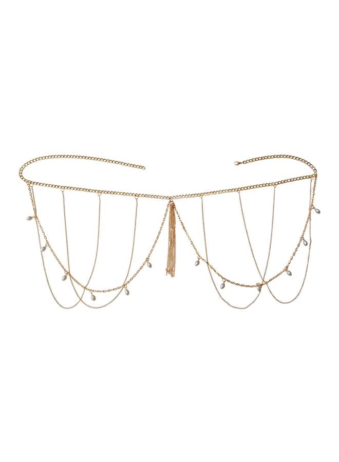 Generic - Faux Pearl Tassel Waist Belly Chain Gold - Image 1