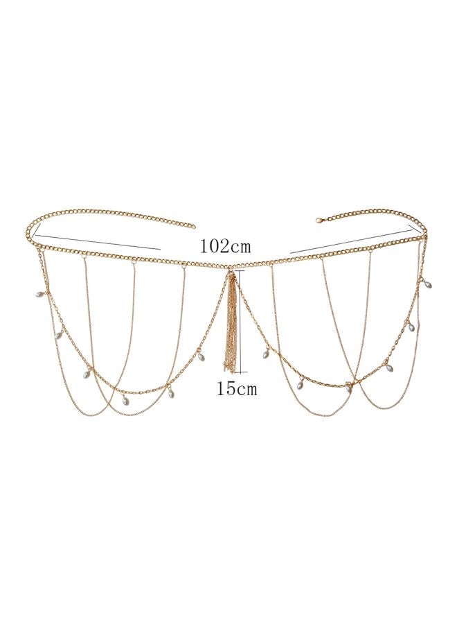 Generic - Faux Pearl Tassel Waist Belly Chain Gold - Image 1