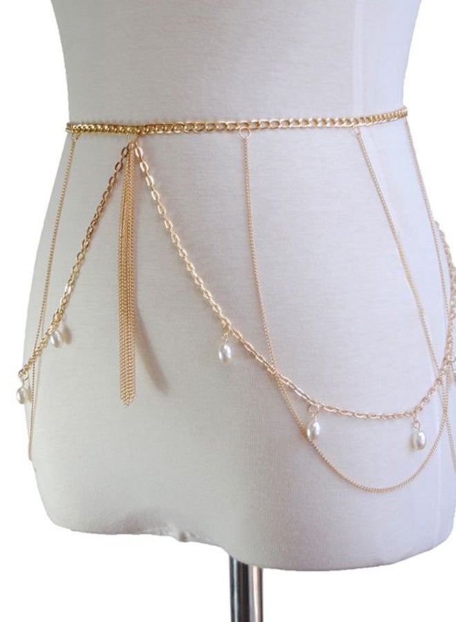 Generic - Faux Pearl Tassel Waist Belly Chain Gold - Image 1
