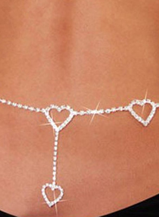 Generic - Rhinestone Heart Pendant Belly Chain Silver - Image 1
