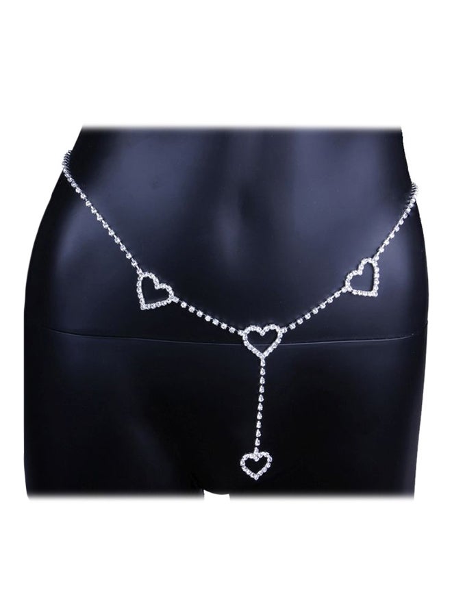 Generic - Rhinestone Heart Pendant Belly Chain Silver - Image 1