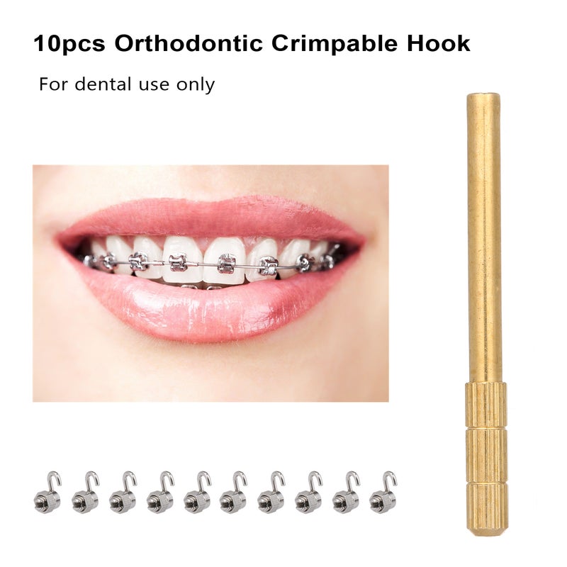 Generic - 10 Piece Orthodontic Crimpable Hook Stops Lock Left And Right With Instrument Dental Supply Silver 7.5 x 0.5 x 5.5cm - Image 1