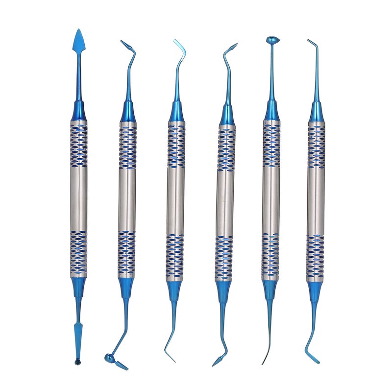 Generic 6 Piece Dental Composite Resin Filling Spatula Titanium Plated Head Filler Set Blue 27.2 x 1 x 15.1cm  - Image 3