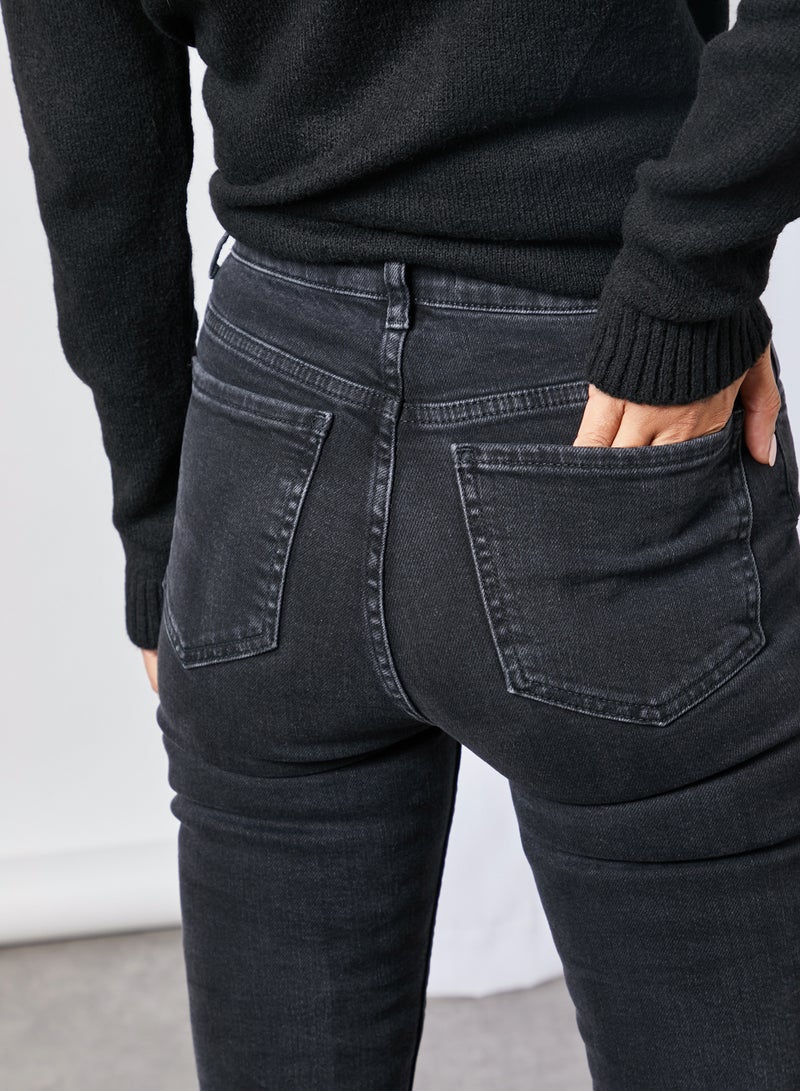 trendyol - Hen Detail High Waist Slim Fit Jeans Black - Image 1