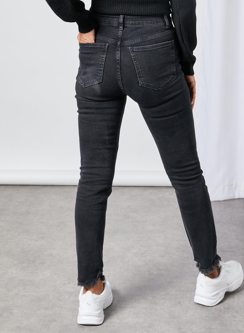 trendyol - Hen Detail High Waist Slim Fit Jeans Black - Image 1
