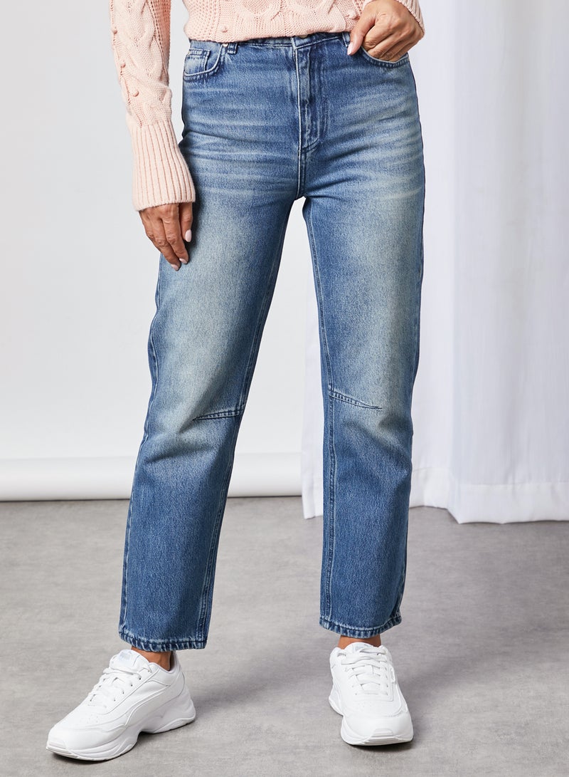 trendyol - High Waist Cropped Straight Jeans Blue - Image 1