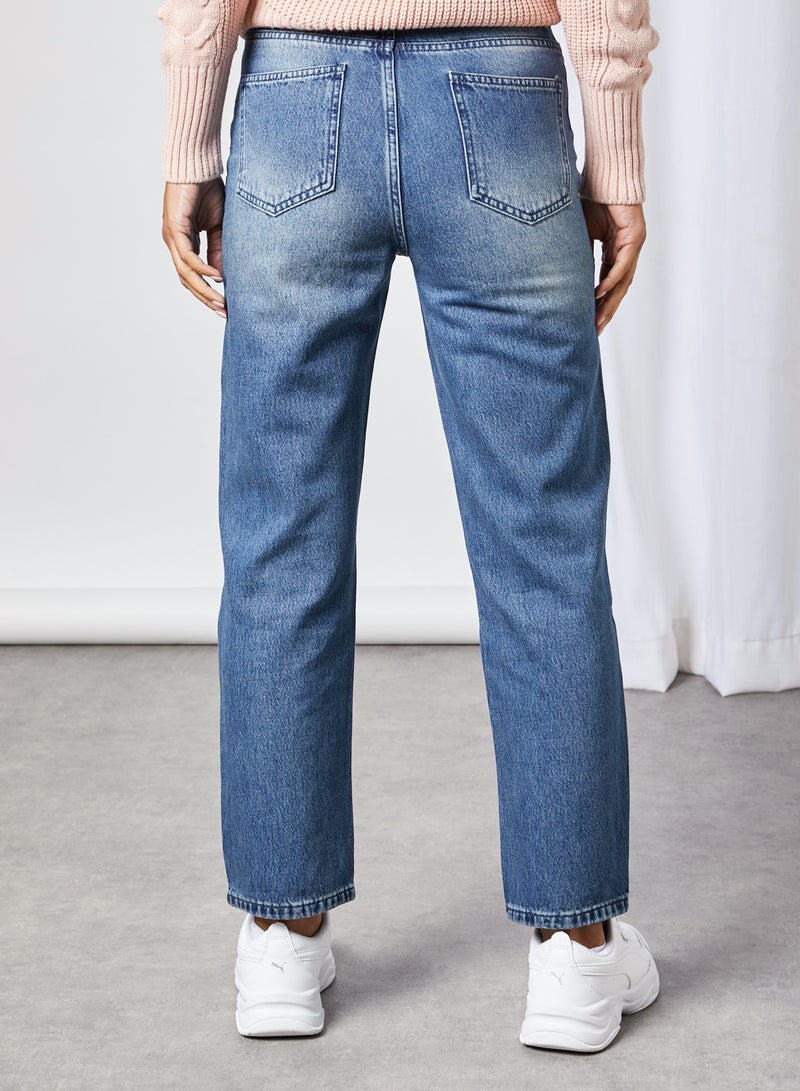 trendyol - High Waist Cropped Straight Jeans Blue - Image 1
